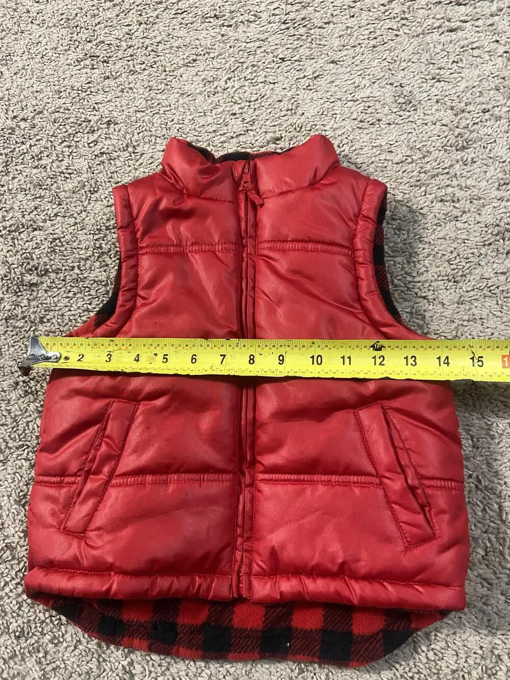 Arizona Jean Company Vest Youth 5-6 Red Puffer Fleece Lined Zip Buffalo Plaid